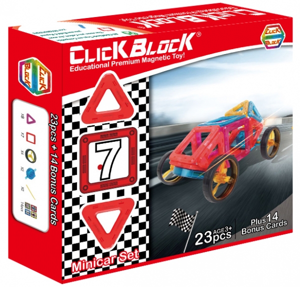 ClickBlock 2-D Magnetic Building Construction Toy- MiniCar Set (23 Pieces)