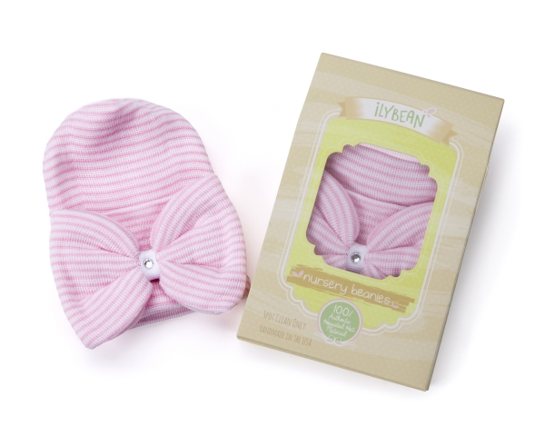 ilybean pink and white striped big bow nursery beanie