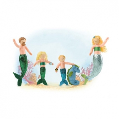 Mermaid Family Halfpenny Dolls, set of 5