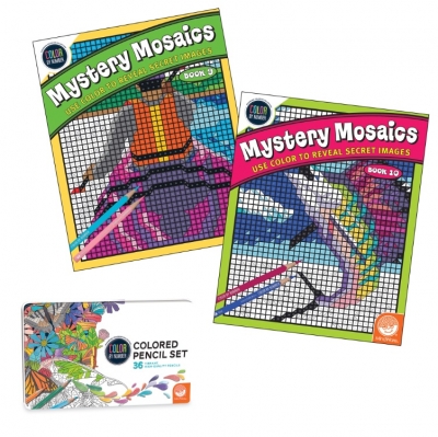 Color By Number Mystery Mosaics Set with Color By Number Colored Pencils