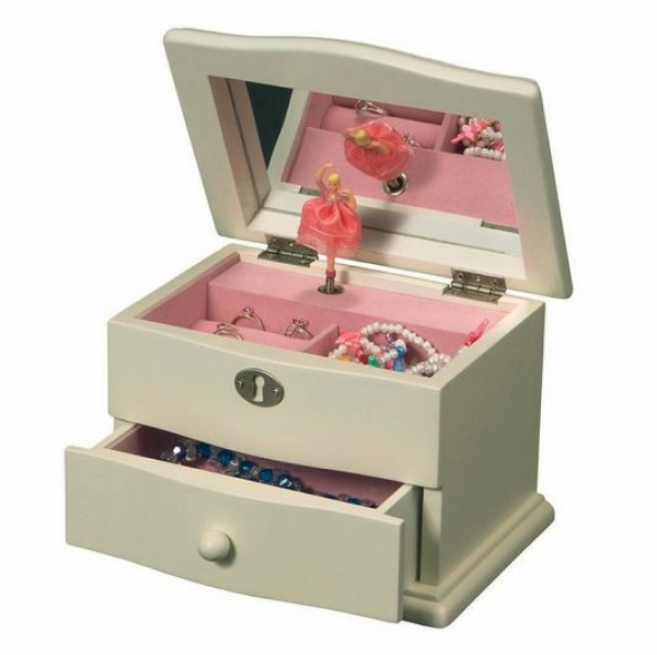 Mele & Co. Marianne Girl's Wooden Musical Ballerina Jewelry Box in Ivory