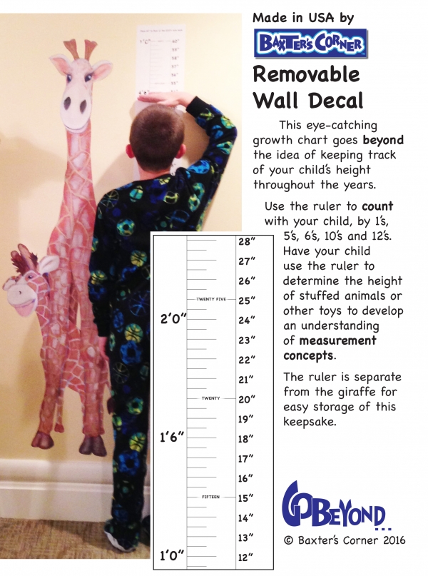 Gerome the Giraffe Removable Grow Chart Wall Decal 25
