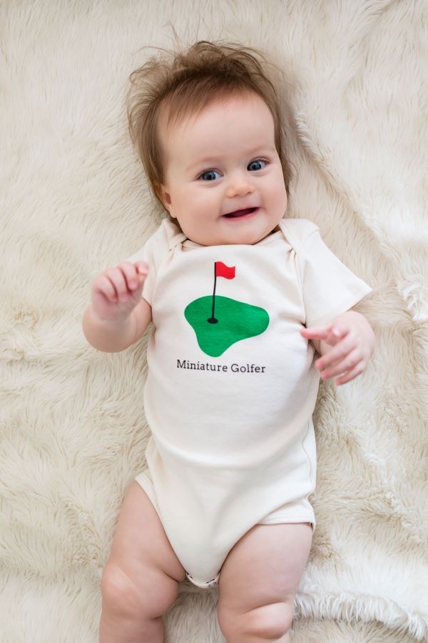 Miniature golfer organic baby romper
