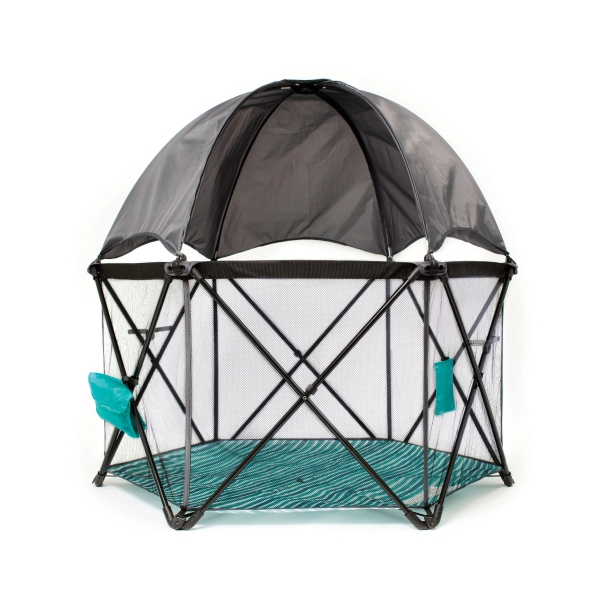 Go With Me Eclipse Portable Playard with Canopy - Watercolor Stripe with Gray Canopy,