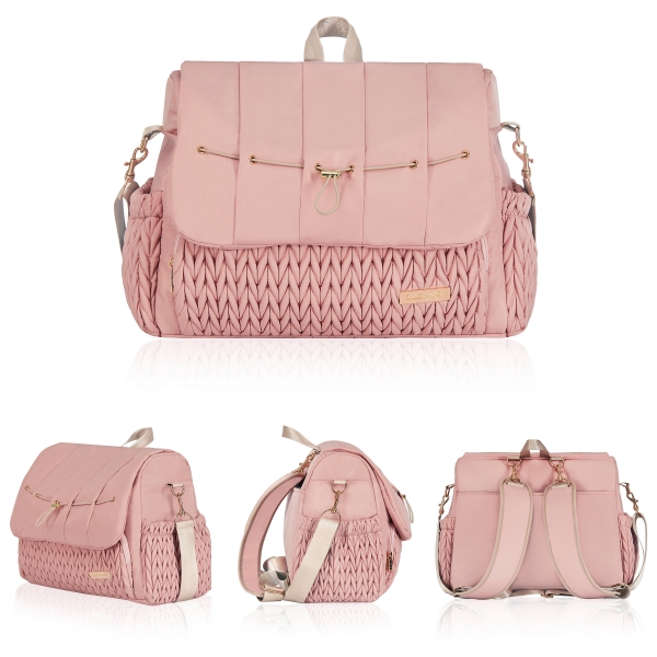 Hannah & Sophia Belle Convertible Baby Diaper Backpack & Messenger Bag in Rose Pink