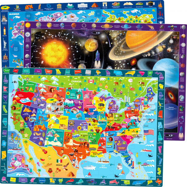 100 Pcs Search & Find Puzzles for Kids Maps & Space