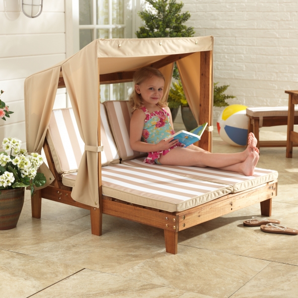 Double Chaise with Beige & White Stripes